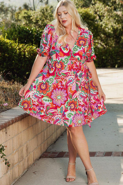 Buy Stylish Plus Size Wrap Dress - Paisley & Floral Print