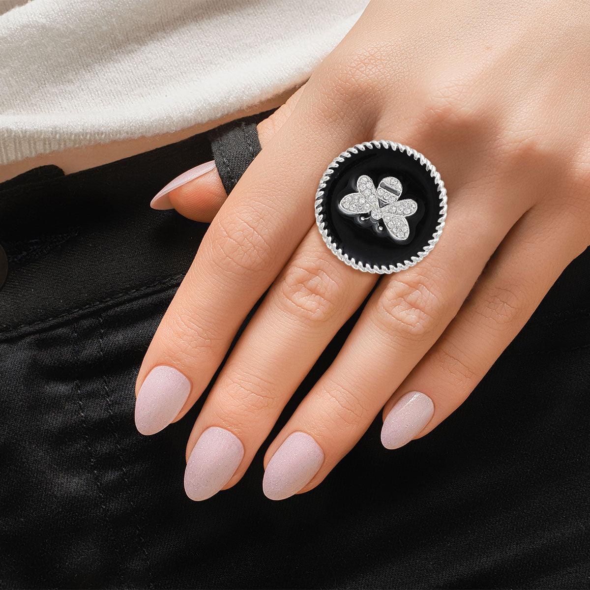 Buzz-Worthy Style: Rock the Black Medallion Cocktail Ring - Fashion Jewelry