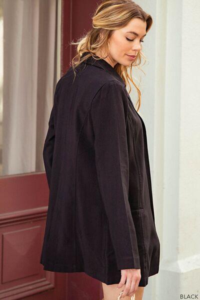 Casual-chic Open Front Black Blazer for Women