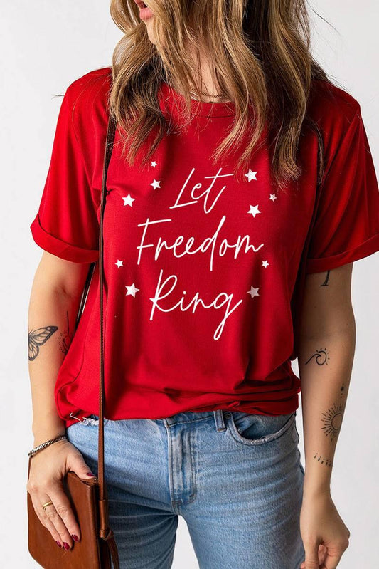 Celebrate Your Freedom with Our Star Print T-Shirt for Ladies
