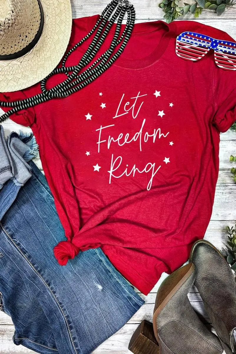 Celebrate Your Freedom with Our Star Print T-Shirt for Ladies