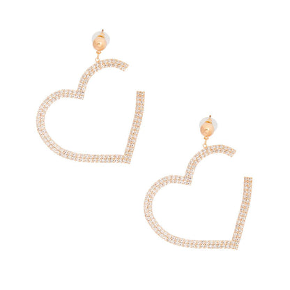 Check out the newest gold fashion jewelry: Dangle Open Heart Rhinestone Earrings
