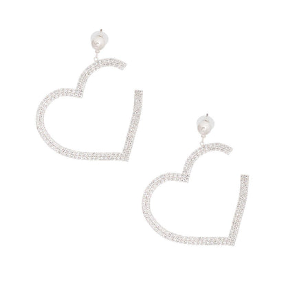 Check out the newest silver fashion jewelry: Dangle Open Heart Rhinestone Earrings