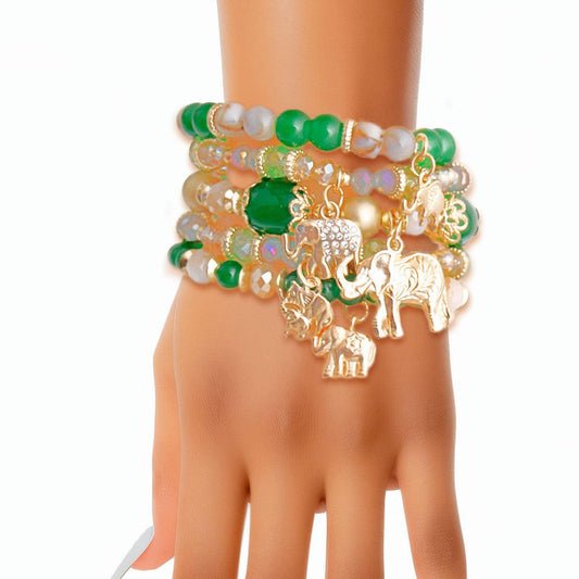 Chic Elephant Charm Bracelets with Green Beads - Must-Have Accessories