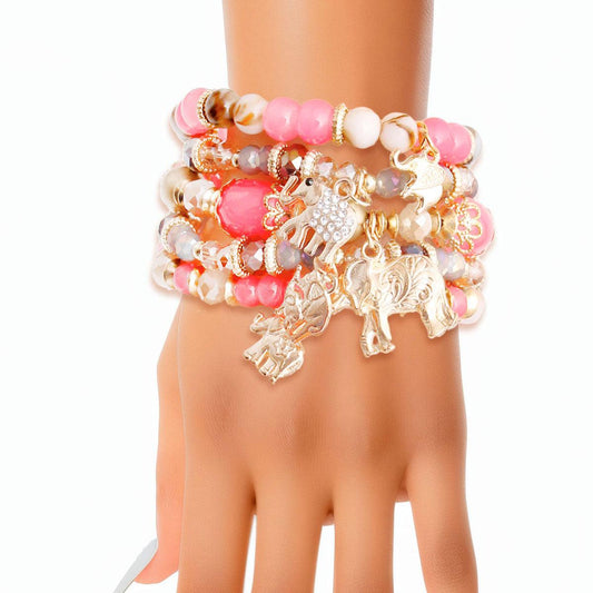 Chic Elephant Charm Bracelets with Pink Beads - Must-Have Accessories