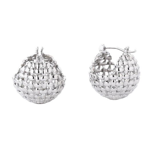Chic White Gold Basket Pattern Earrings - Shop Now!