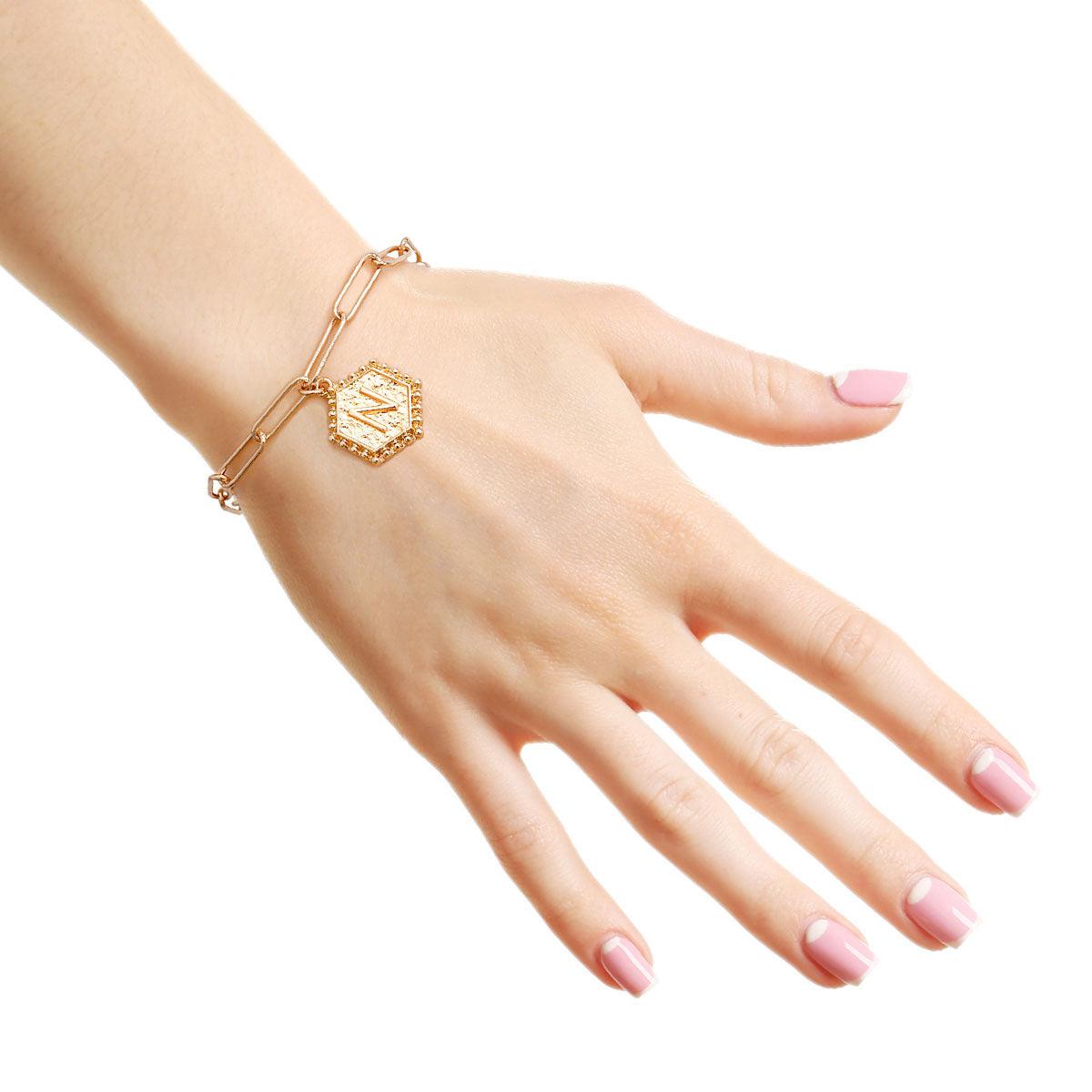 Chic Women's Gold Bracelet with Initial N Charm - Personalized Gift Idea