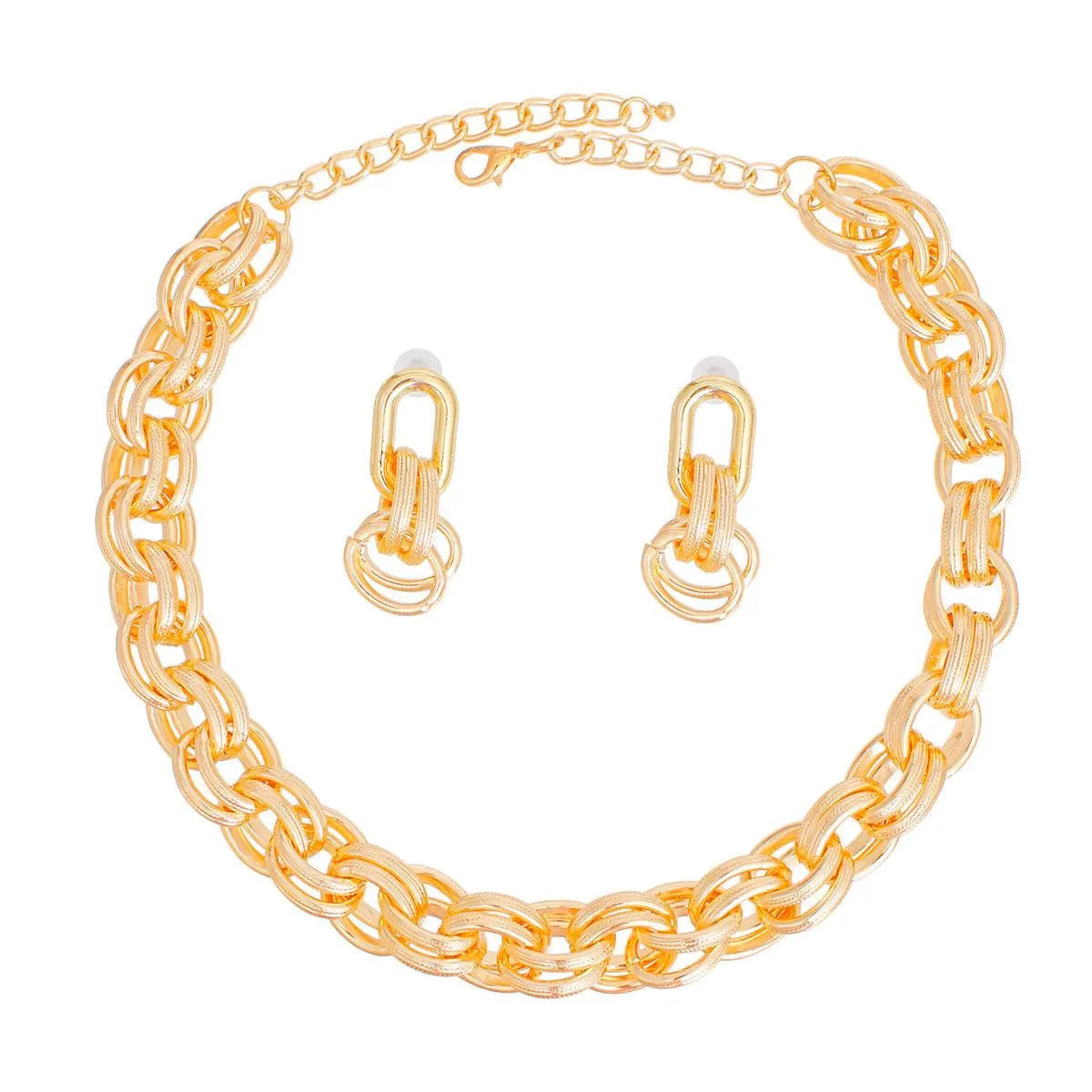 Chunky Gold Oval Link Chain Necklace & Earrings Set - Fashion Jewelry