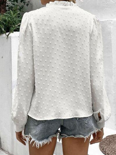 Classic Swiss Dot Lace Detail Button Up Shirt for Fashion-forward Women