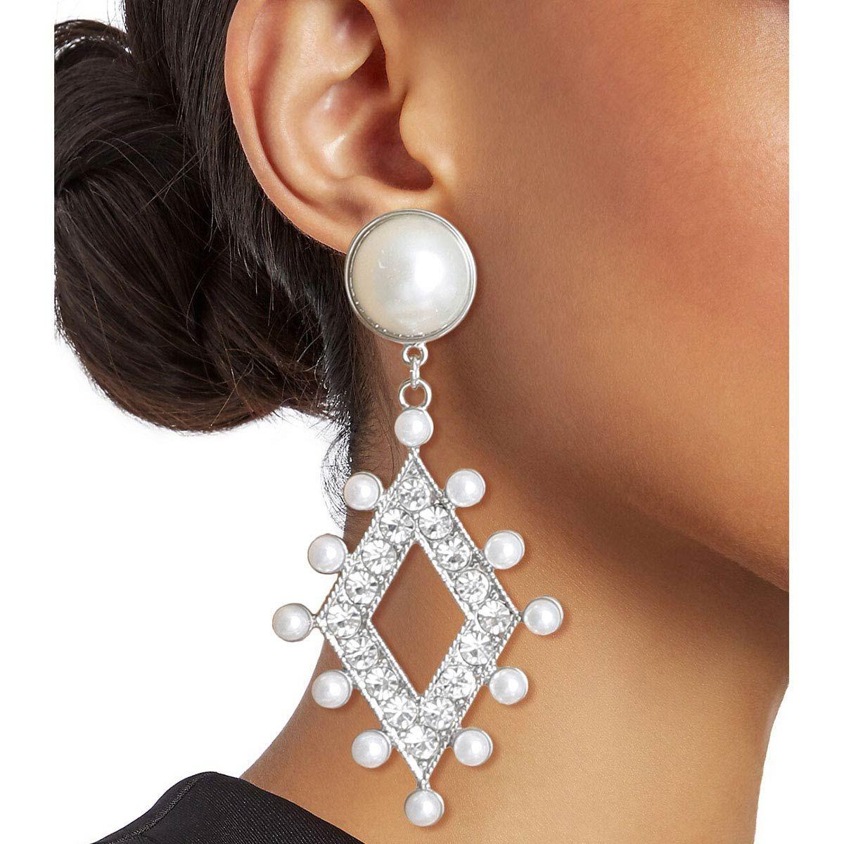 Clear Open Diamond Drop Statement Earrings