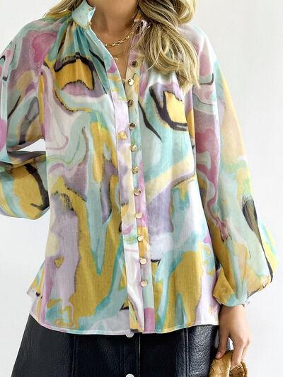 Colorful Women's Button Up Shirt with Balloon Sleeves | Shop Now