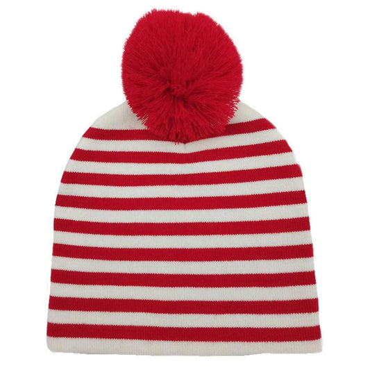 Cozy up in Style: Women's Candy Stripe Pom Beanie – Perfect for Chilly Days!