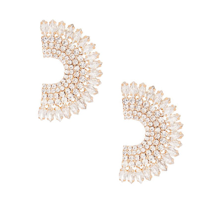 Crescent Sparkle Clear/Gold Stud Earrings