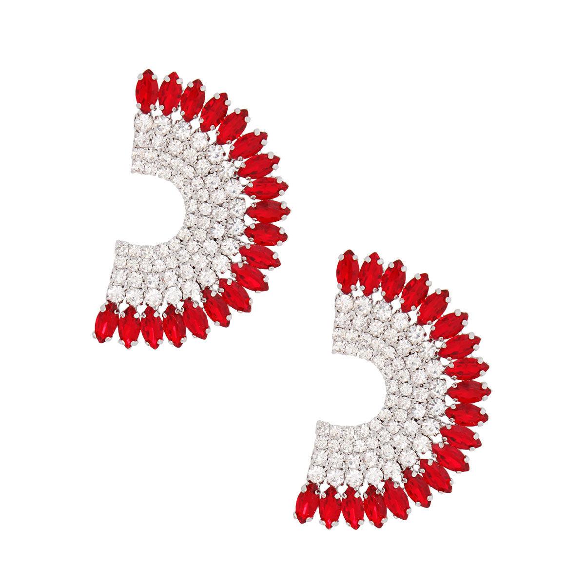Crescent Sparkle Red/Clear Stud Earrings