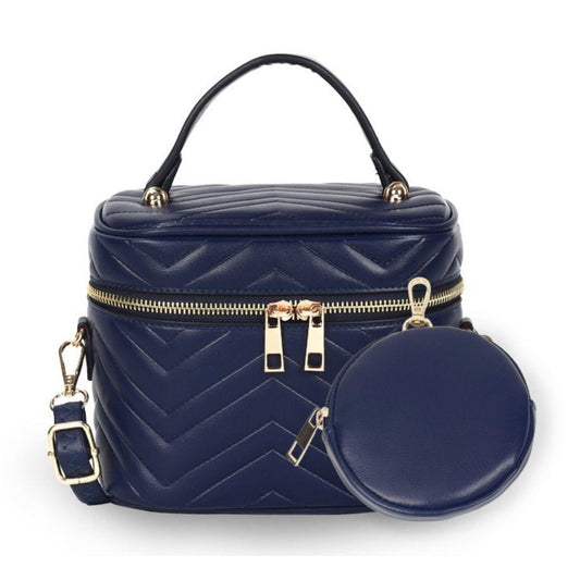 Crossbody Style Silhouette Inspired Blue Vanity Case Handbag with Coin Pouch