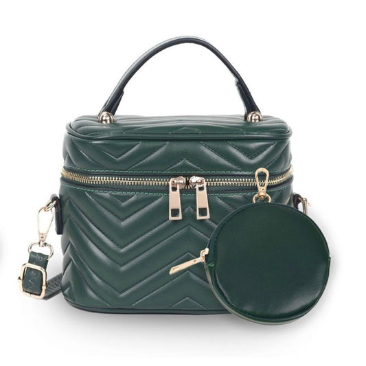 Crossbody Style Silhouette Inspired Green Vanity Case Handbag with Coin Pouch