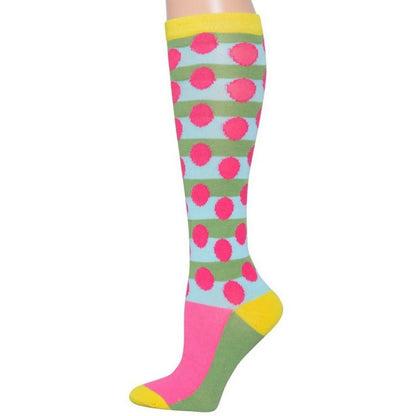 Cute and Comfy Light Blue Knee High Socks with Pink Polka Dots