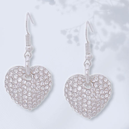 Dazzle in Style Fashion Jewelry: Silver Heart Earrings with Clear Rhinestones