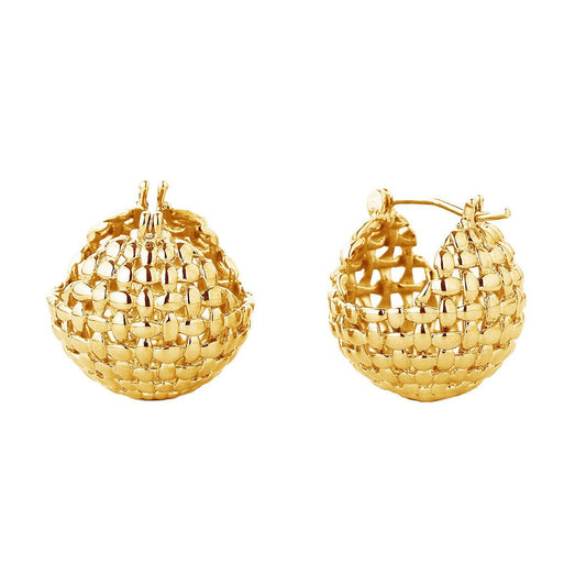 Dazzling Basket Pattern Gold Ball-hoop Earrings - Shop Now!