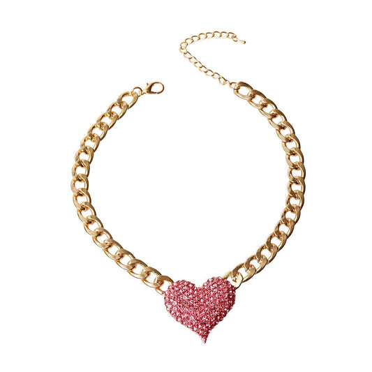 Dazzling Pink Rhinestone Heart Necklace