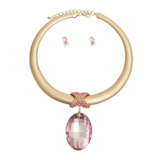 Dazzling Pink Teardrop Necklace Set for Special Occasions