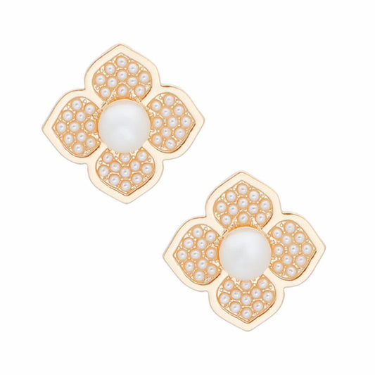 Discover Exquisite Pearl Flower Stud Gold Earrings - Fashion Jewelry