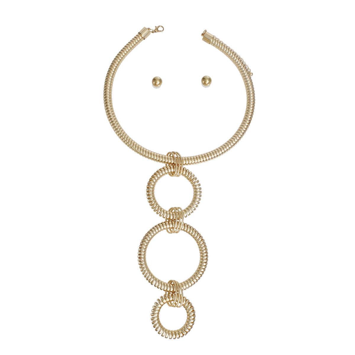 Dramatic Drop Gold Circles Fashion Statement Necklace