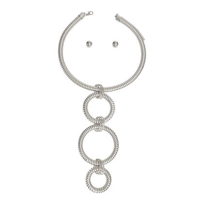Dramatic Drop Silver Circles Fashion Statement Necklace: Master Your Style Game
