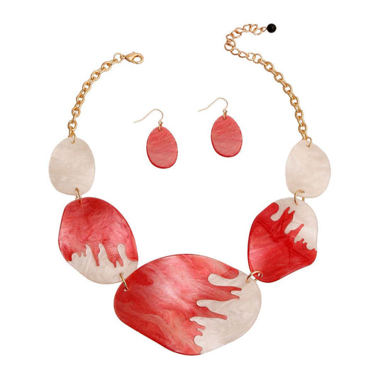 Dripping Red on White Bead Vitality Necklace Set