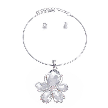 Drop Clear Flower Necklace Set Shine Bright in Silver Fashion Jewelry