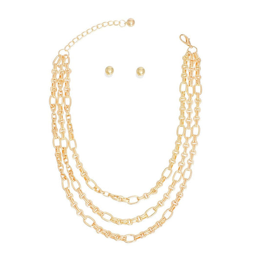 Elegant Gold Oval Links Necklace Set: Fashion Jewelry for Women