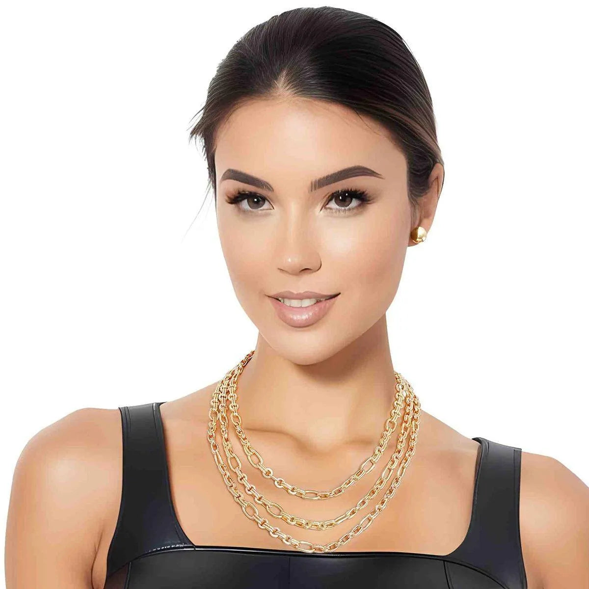 Elegant Gold Oval Links Necklace Set: Fashion Jewelry for Women