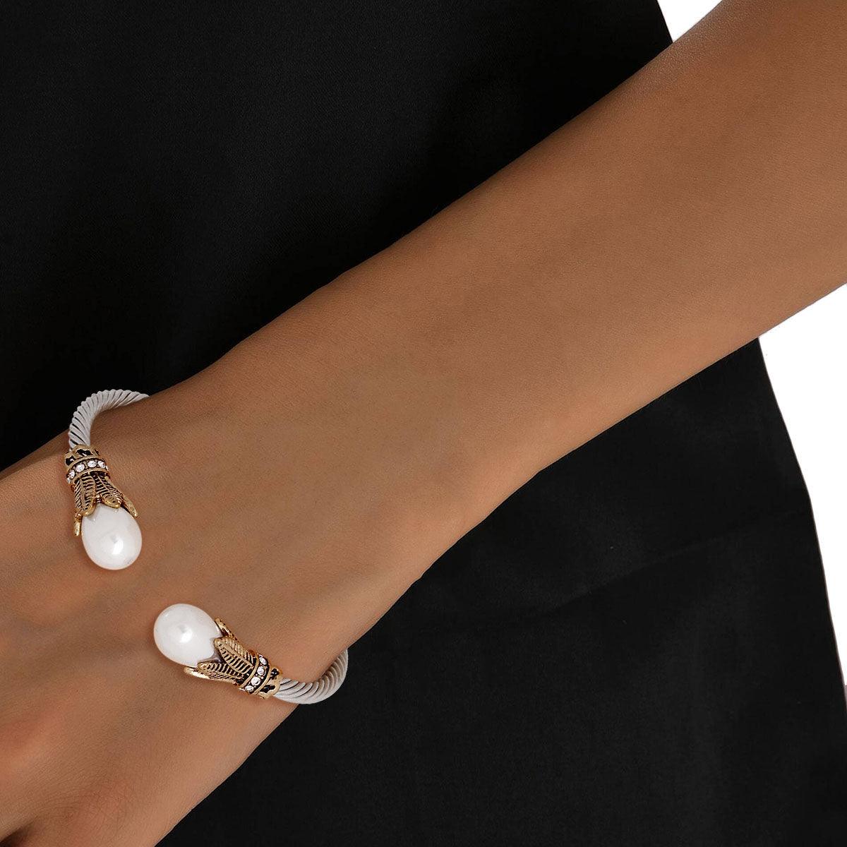 Elegant Pearl Accent Cuff Bracelet - Get the Perfect Burnished Look!