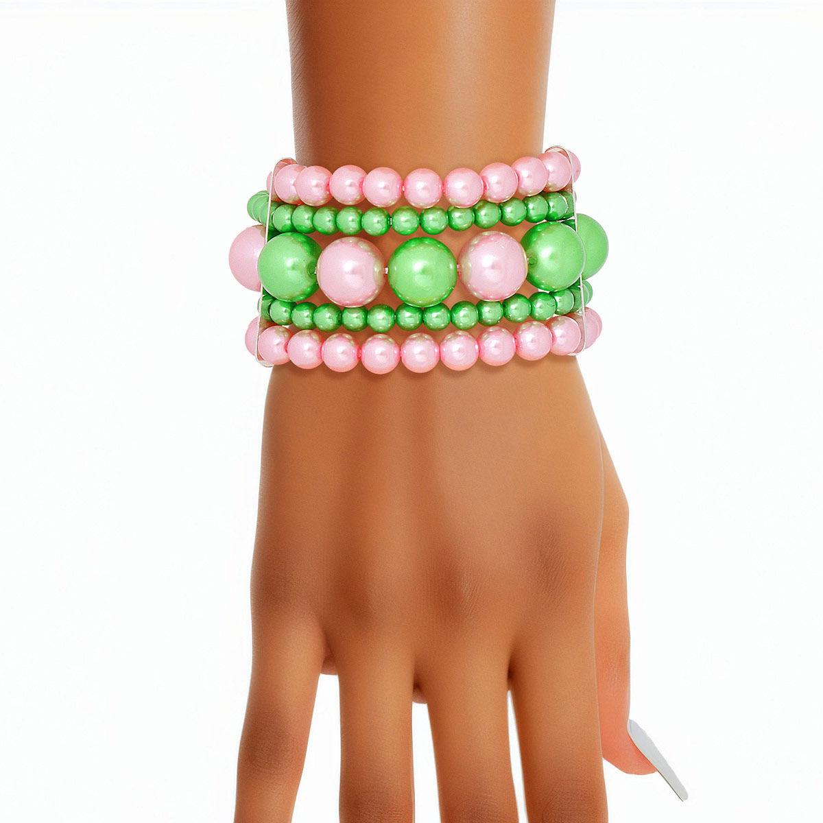 Elegant Pink and Green Pearl Bracelet for Her