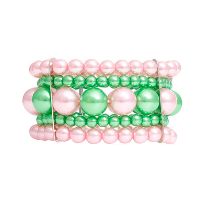 Elegant Pink and Green Pearl Bracelet for Her