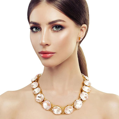 Elegant Pink Rhinestone Necklace Set for Glamorous Evenings