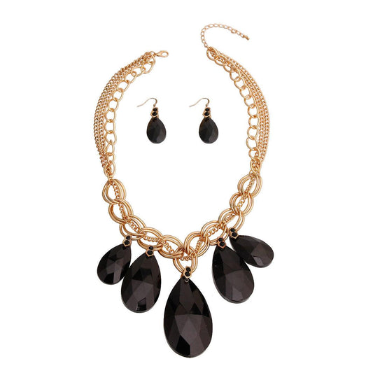 Elevate Your Style: Black and Gold Statement Necklace Set - Shop Now