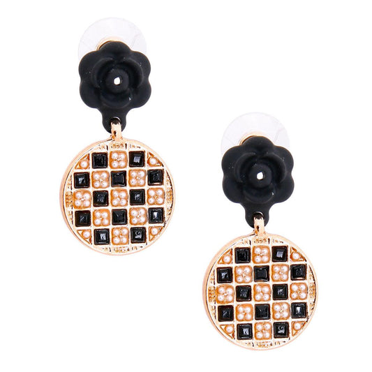 Elevate Your Style: Black Flower Stud Earrings Medallion Drop