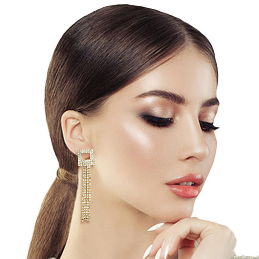 Elevate Your Style: Gold-Tone Square Earrings with Fringe Detail