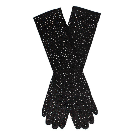 Elevate Your Style: Long Black Rhinestone Gloves for Elegance & Drama
