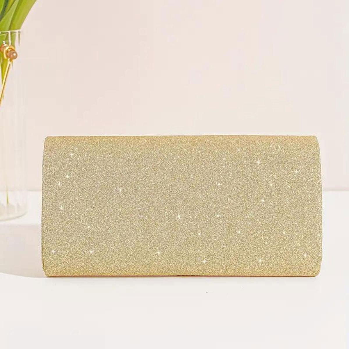 Elevate Your Style with a Glam Gold Sparkle Flap Clutch Bag