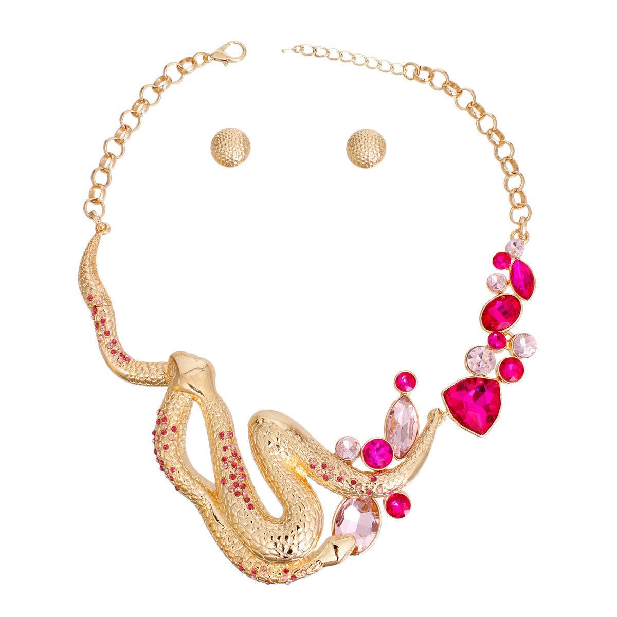 Exclusive Reveal: Gold/Pink Snakes Statement Necklace - Shop Now!