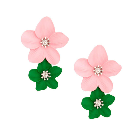 Exquisite Pink Green Flower Earrings - Shop Now & Blossom in Style