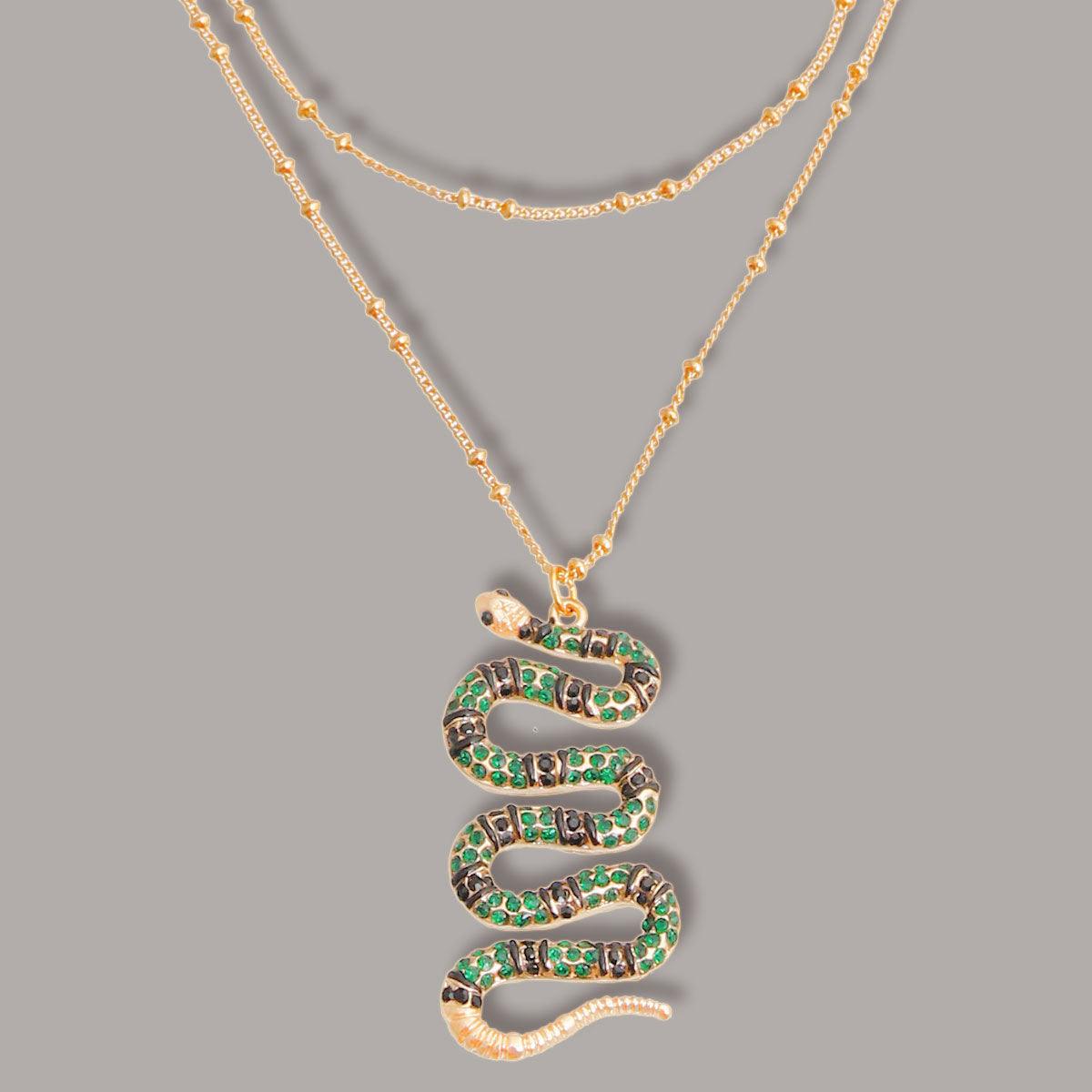 Eye-Catching Snake Pendant Gold-Tone Necklace