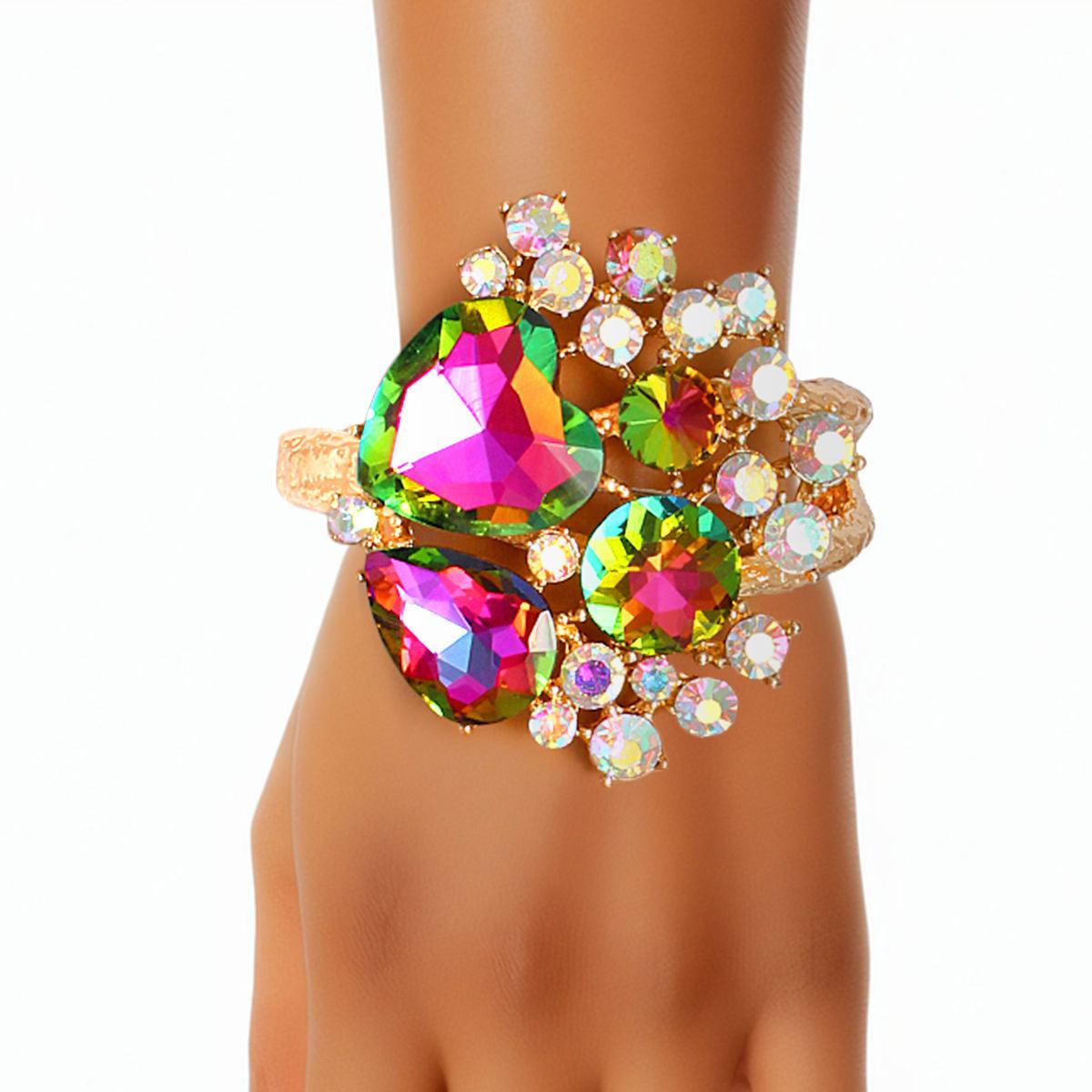 Fabulous Pink & Green Bloom Cuff: Your Next Gold Bracelet Obsession