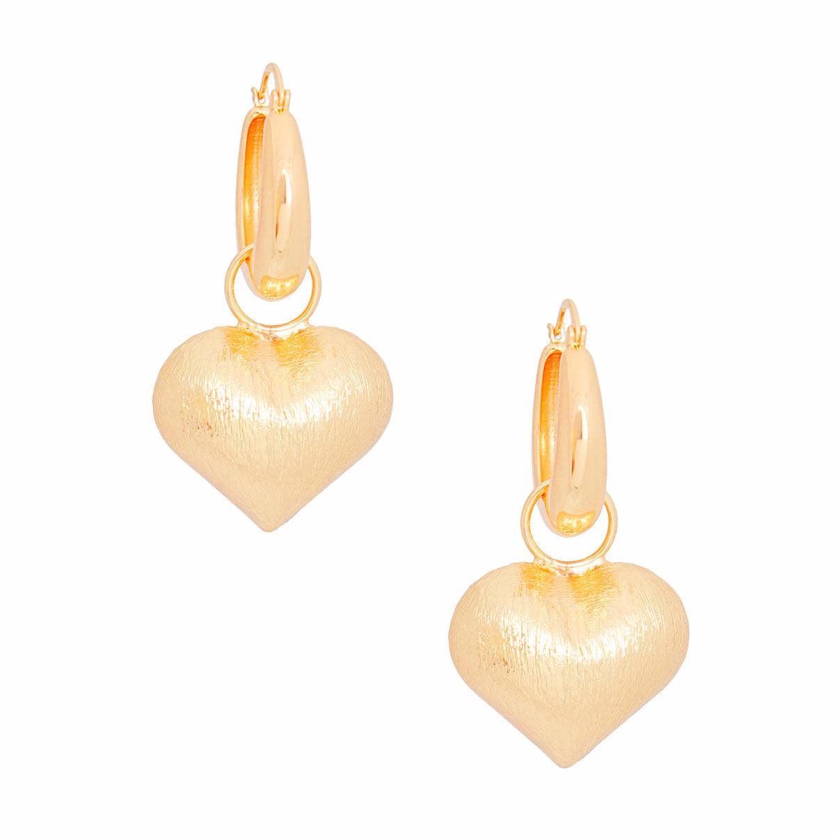 Fall in Love: Bold Gold Puffy Heart Earrings: Women's Fashion Jewelry