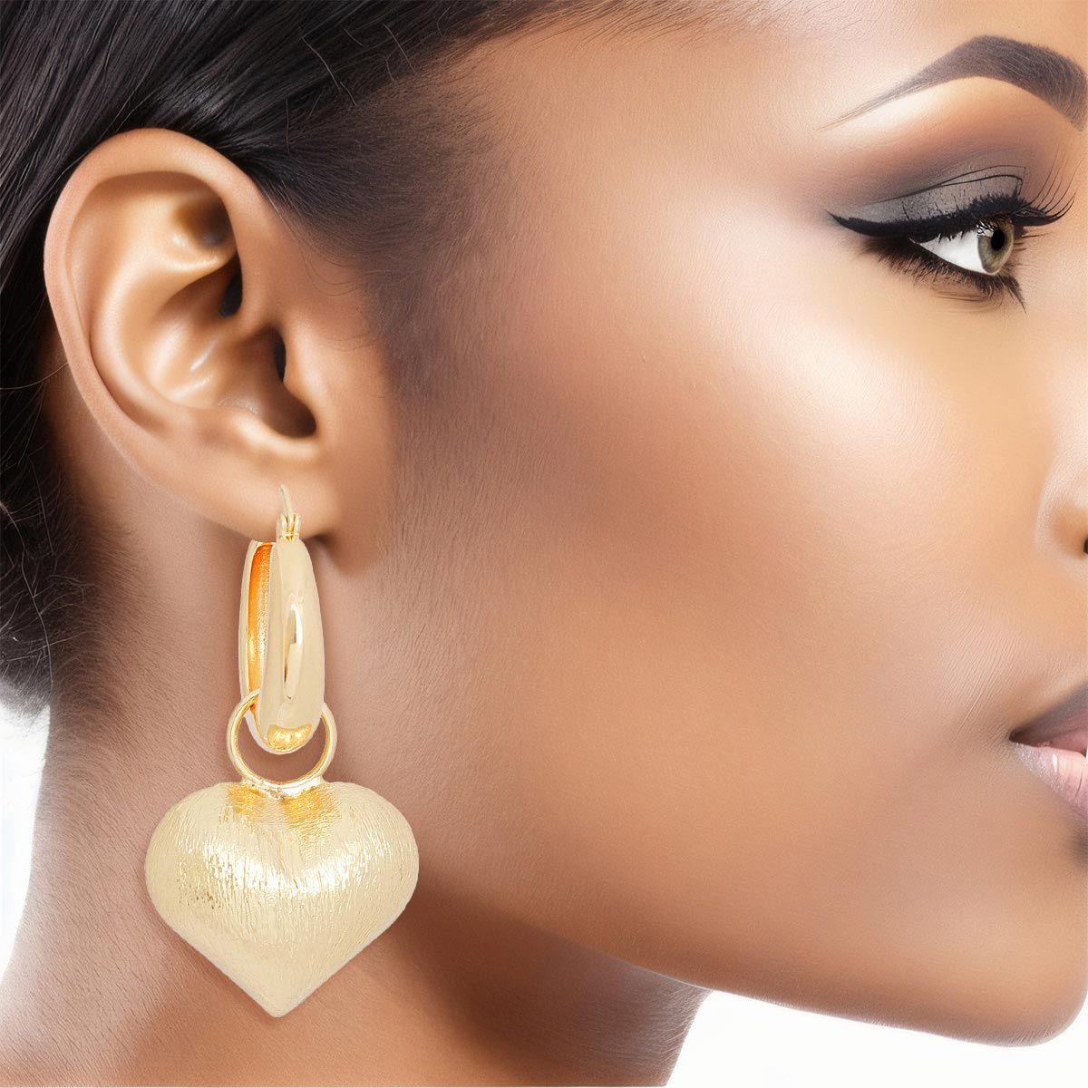 Fall in Love: Bold Gold Puffy Heart Earrings: Women's Fashion Jewelry