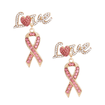 Fall in Love with Pink Ribbon Gold Tone Earrings - Shop Now!