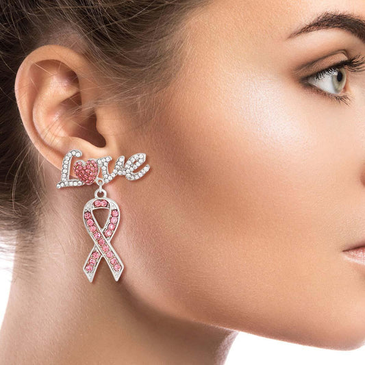 Fall in Love with Pink Ribbon Silver Tone Earrings - Shop Now!