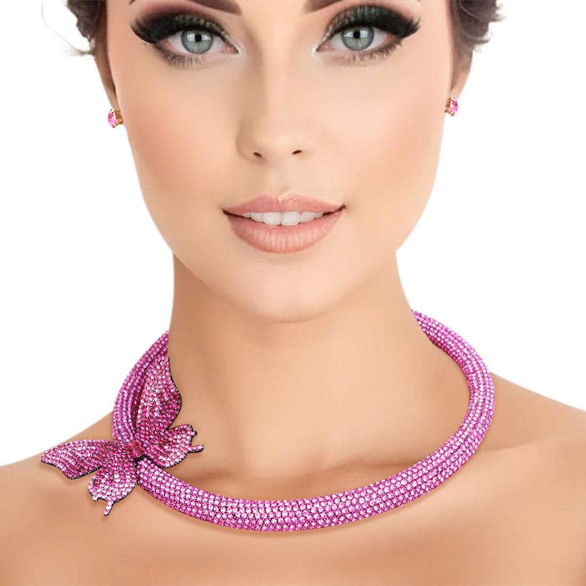 Fashion Forward: Chic Pink Butterfly Rhinestone Chokers for Women